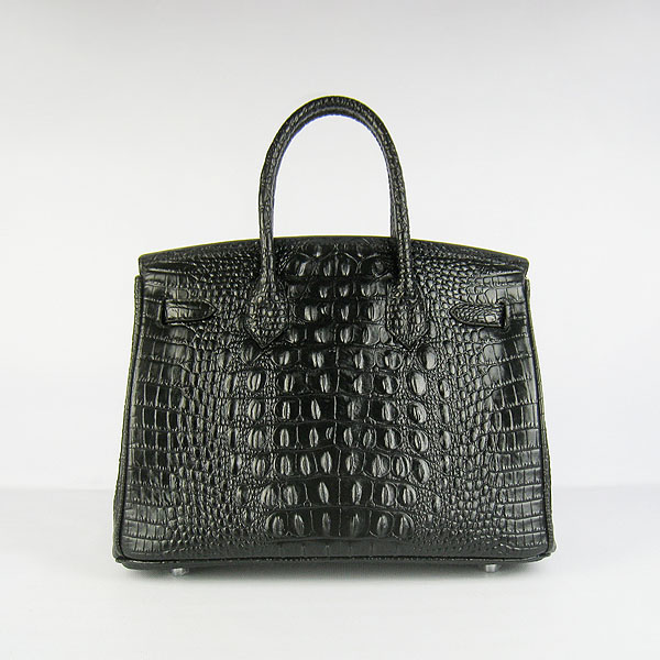 Replica Hermes Birkin 30CM Crocodile Head Veins Bag Black 6088 On Sale